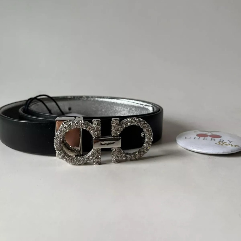 Ferragamo Silver Adjustable Gancini Belt wmns
